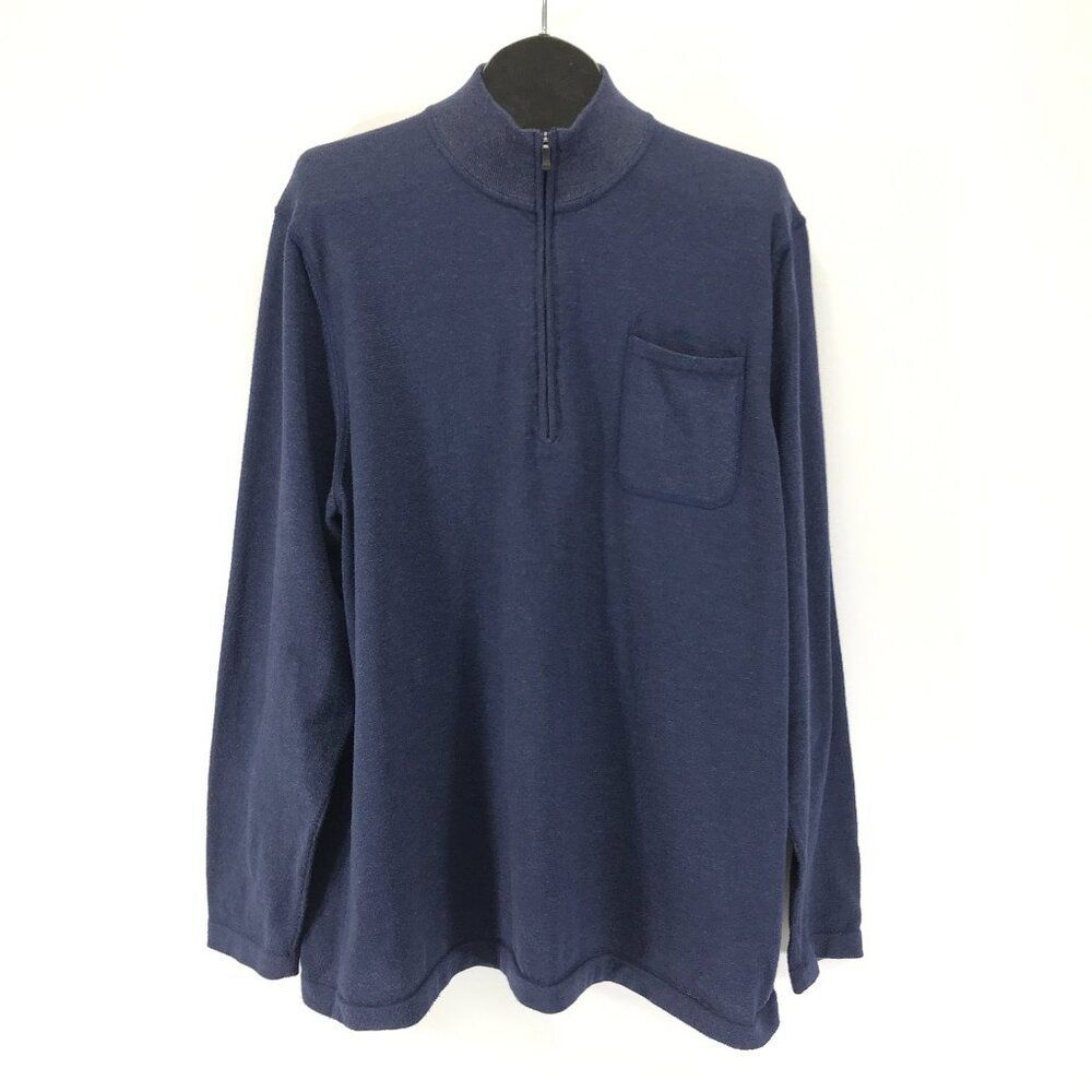 REI COOLMAX 1/4 Zip Pullover Sweater Men's XXL Blue Stretch Knit Outdoor Hiking
